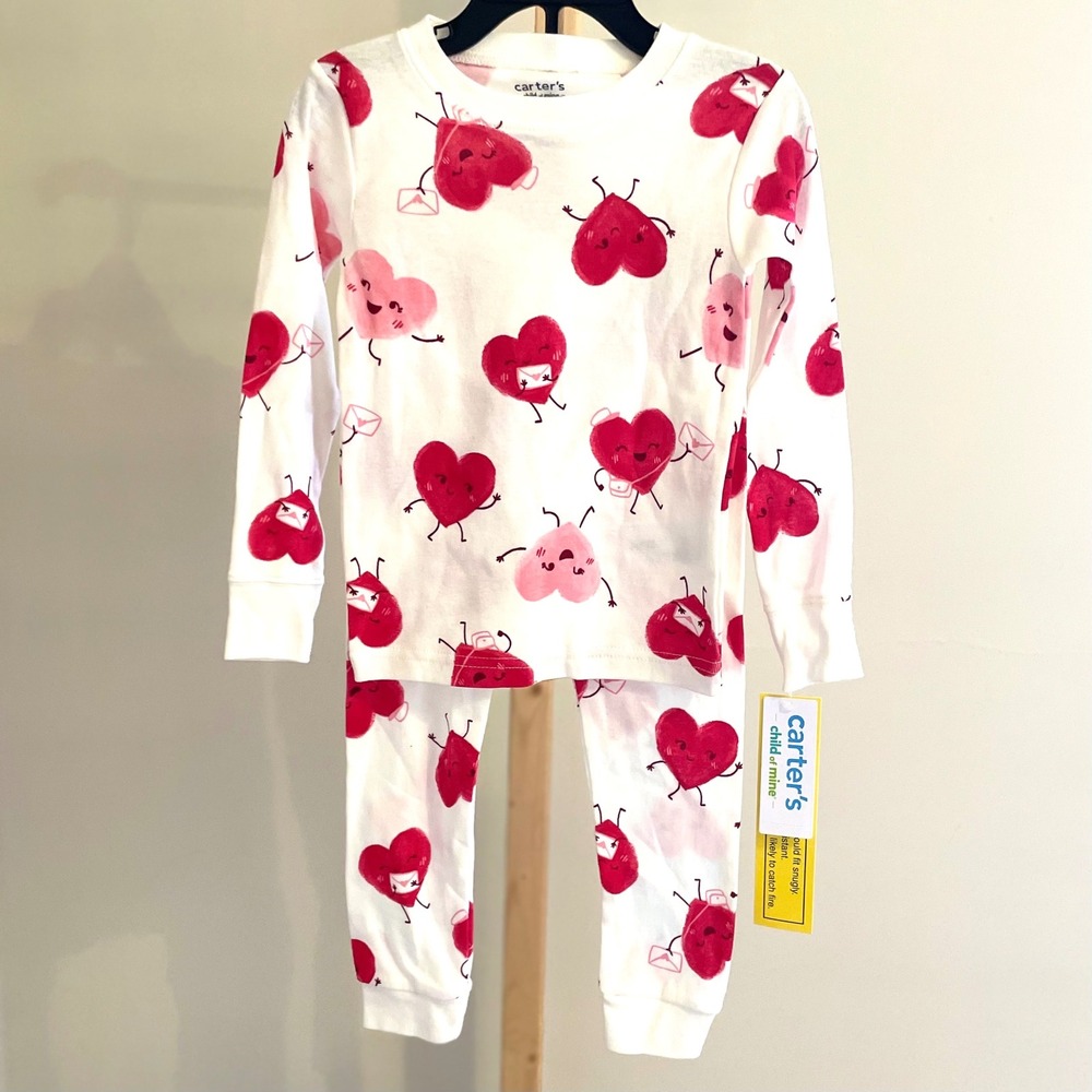 Carters Child of Mine Kids Heart Mail Pajama Set White Red Pink 3T New